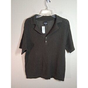 NWT RSQ Sweater Short Sleeve Open Knit Collared Olive Green Men's Size Medium